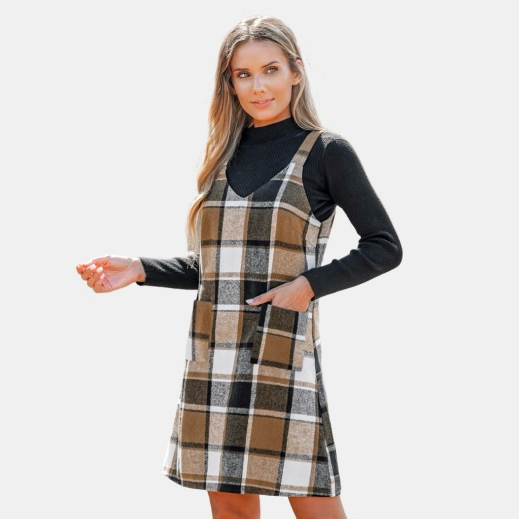 Cupshe Women’s Plaid Pinafore V-Neck Sleeveless Dress
